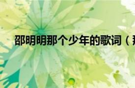 邵明明那個少年的歌詞（那個少年 邵明明演唱的歌曲）