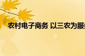 農村電子商務 以三農為服務目標的電子商務業態是什么