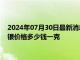 2024年07月30日最新消息：7月30日工行紙白銀價格多少錢 白銀價格多少錢一克