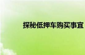 探秘低押車購買事宜：哪些要素需要您知曉？